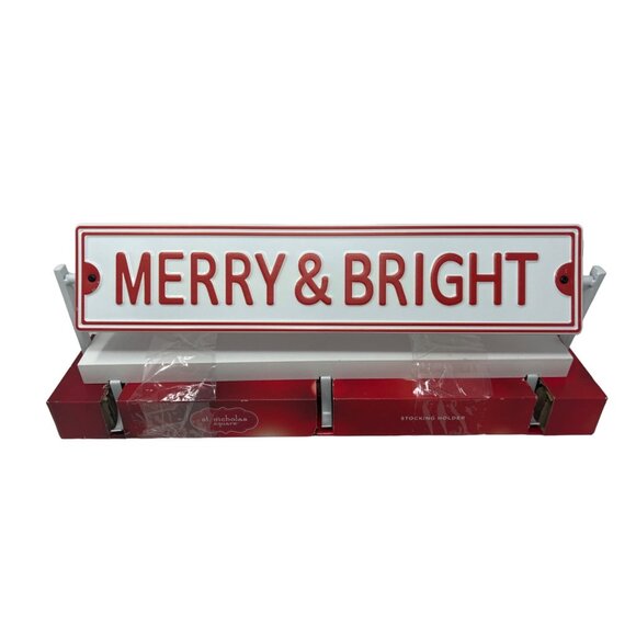 St. Nicholas Square Stocking Holder 19 Inches Red/White Merry & Bright & Special - Picture 2 of 7